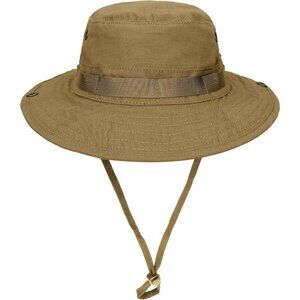 Unisex Khaki Wide Brim Loops Buckle With Chin Strap Adjustable Boonie Sun Hat